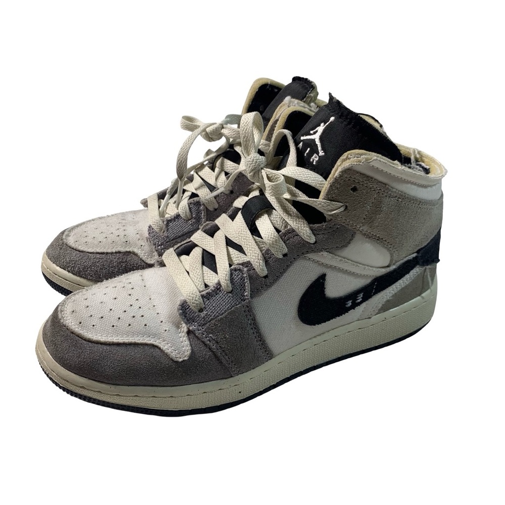 Jordan 1 Mid SE Craft White Cement Grey Black Size 6Y